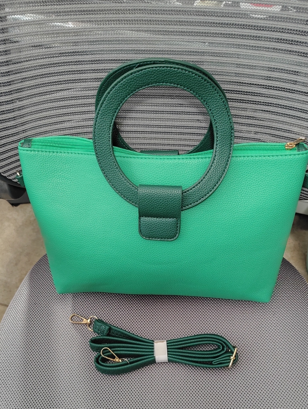Green Circle-Handle Women’s Tote Bag With Crossbody Strap